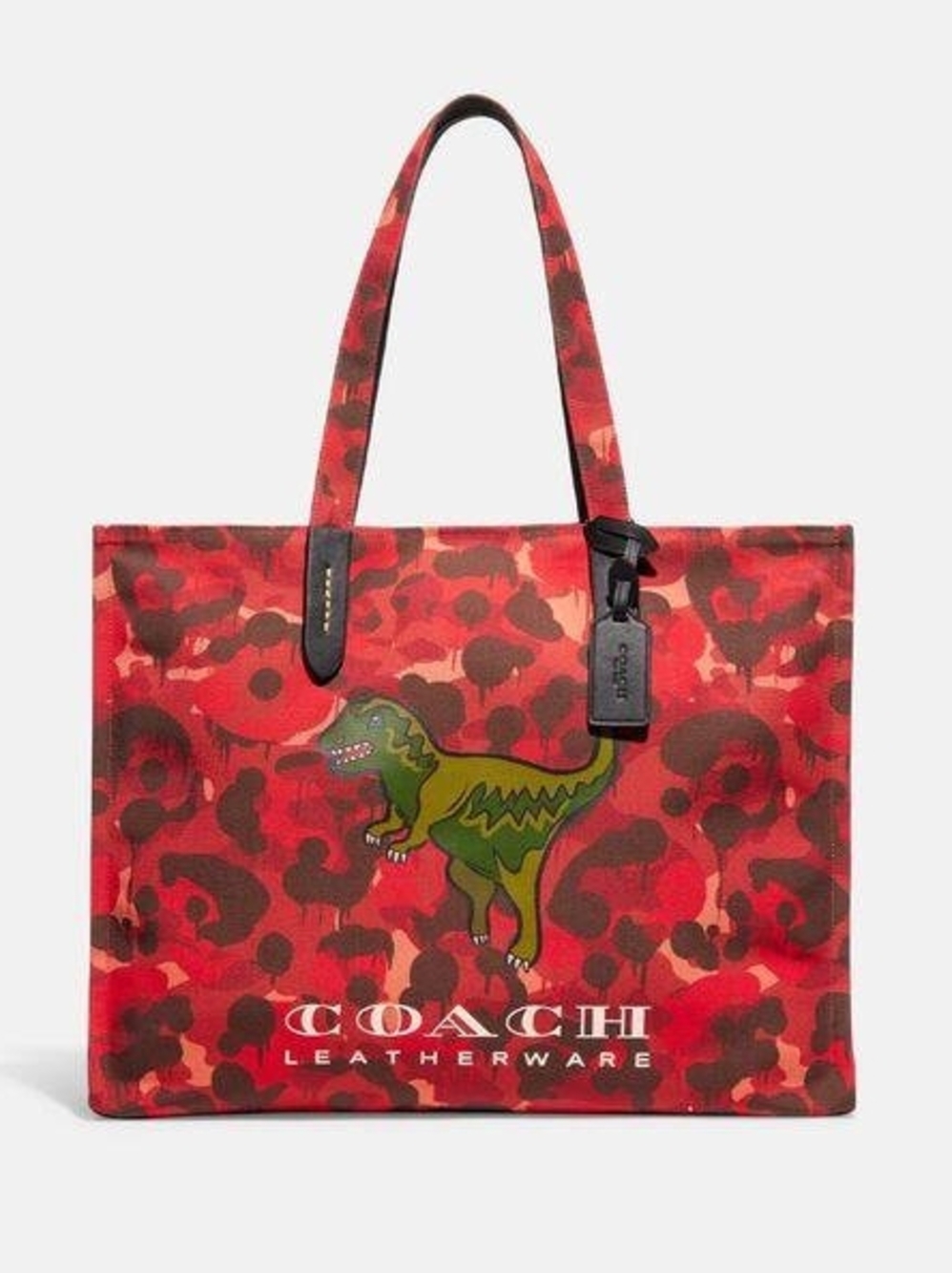 COACH Camo Print and Rexy Tote Bag, Canvas, Red CF079 Rare